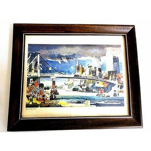 New York City Brooklyn Bridge DONG KINGMAN Watercolor Painting Lithgraph Vintage